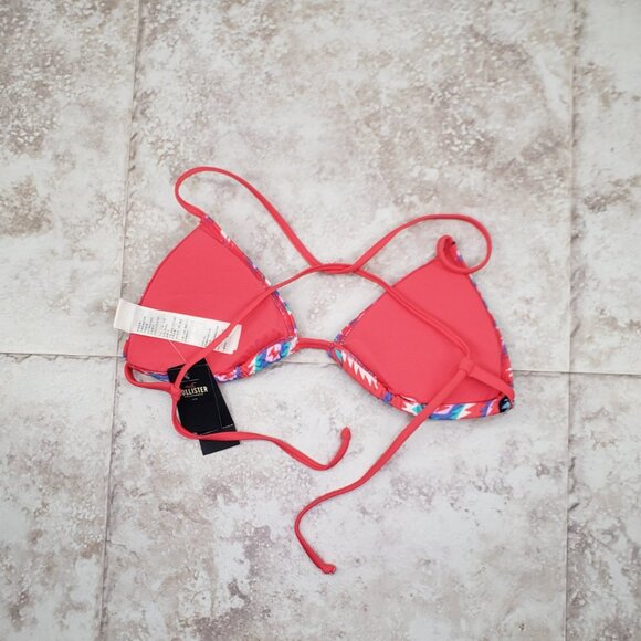 Coral Ganado Pink String Tie Triangle Bikini Top Hollister Removable Pads Sz M - Picture 2 of 8
